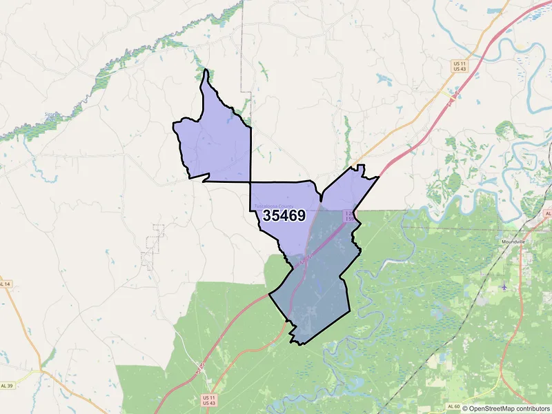 Map of ZIP Code 35469 — Knoxville, AL