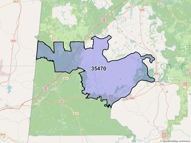 Map of Livingston, Alabama and ZIP codes