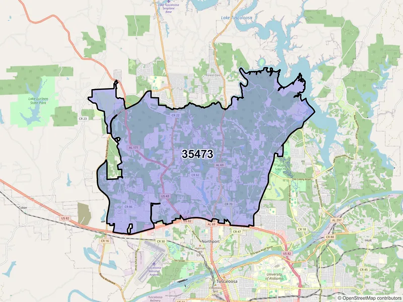 Map of ZIP Code 35473 — Northport, AL