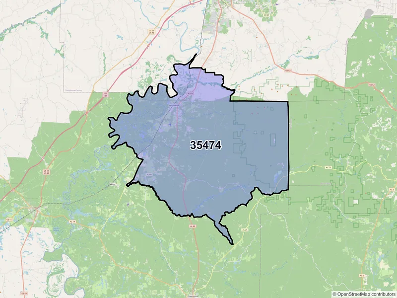 Map of ZIP Code 35474 — Moundville, AL