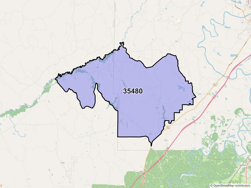 Map of ZIP Code 35480 — Ralph, AL