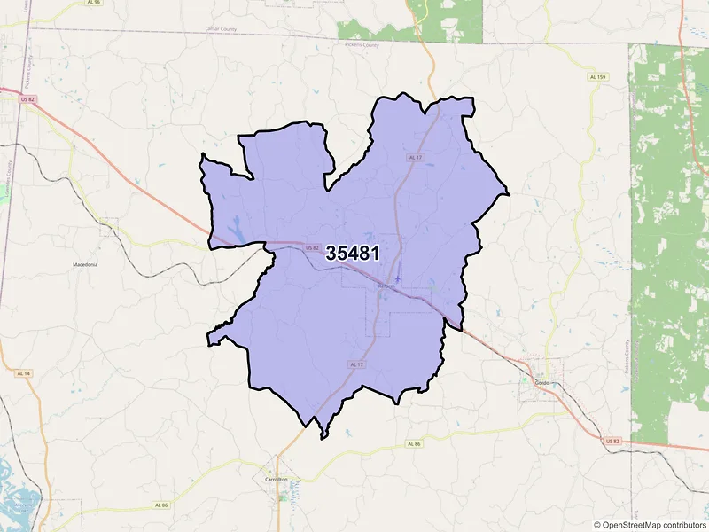 Map of ZIP Code 35481 — Reform, AL