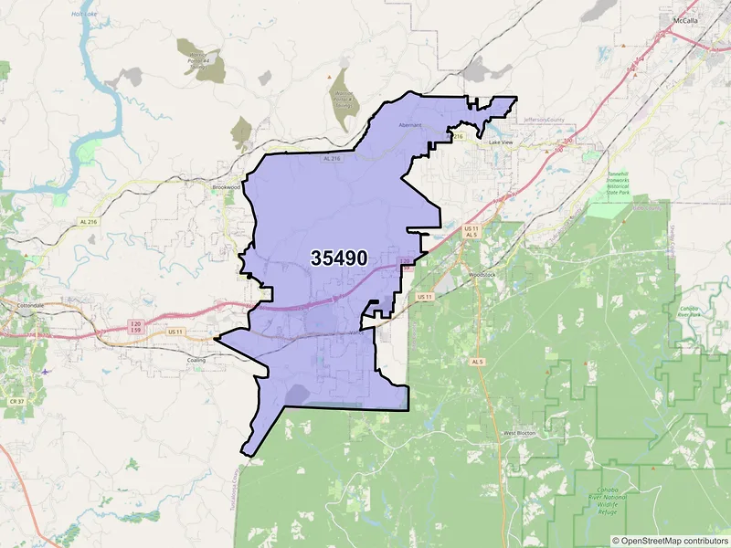 Map of ZIP Code 35490 — Vance, AL