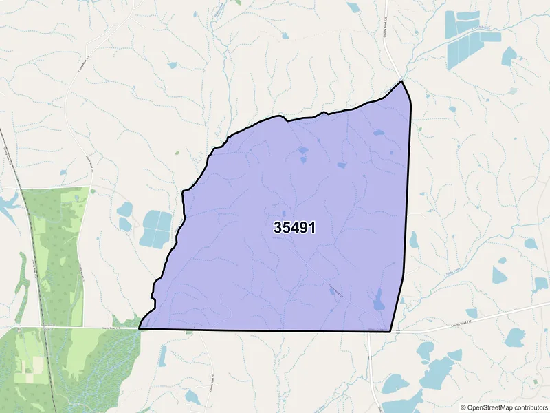 Map of West Greene, Alabama and ZIP codes