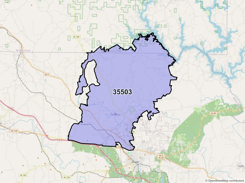 Map of ZIP Code 35503 — Jasper, AL