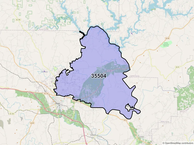 Map of ZIP Code 35504 — Jasper, AL