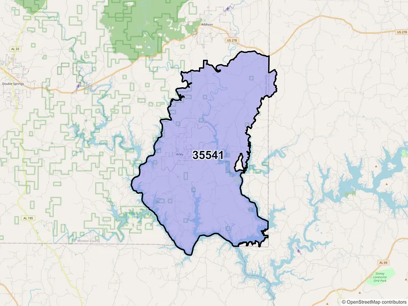 Map of ZIP Code 35541 — Arley, AL