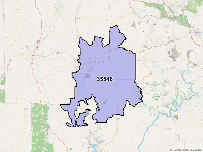 Map of ZIP Code 35546 — Berry, AL