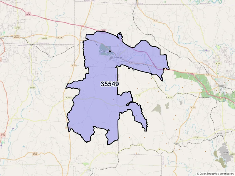 Map of ZIP Code 35549 — Carbon Hill, AL