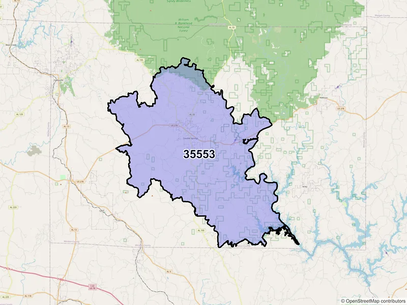 Map of ZIP Code 35553 — Double Springs, AL