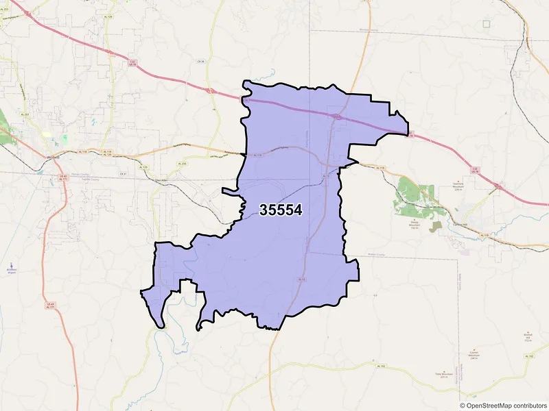 Map of ZIP Code 35554 — Eldridge, AL