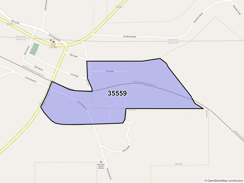 Map of Glen Allen, Alabama and ZIP codes