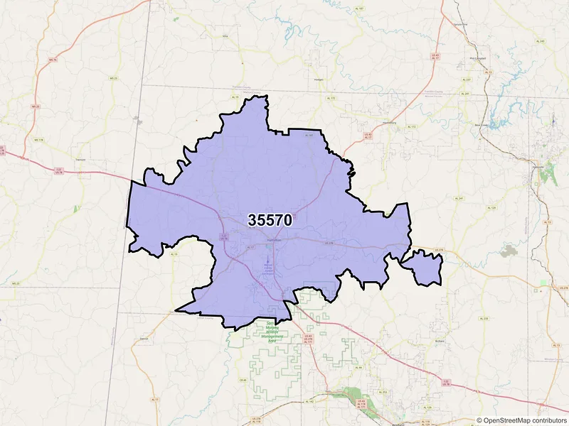 Map of ZIP Code 35570 — Hamilton, AL