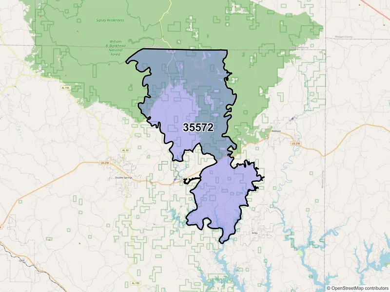 Map of ZIP Code 35572 — Houston, AL