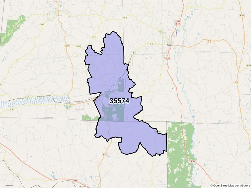 Map of Kennedy, Alabama and ZIP codes