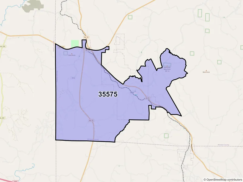 Map of ZIP Code 35575 — Lynn, AL