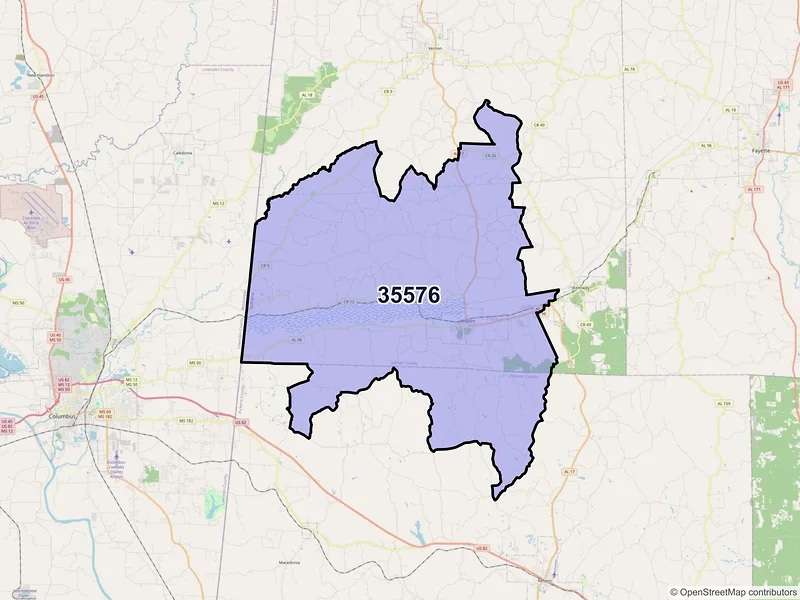 Map of ZIP Code 35576 — Millport, AL