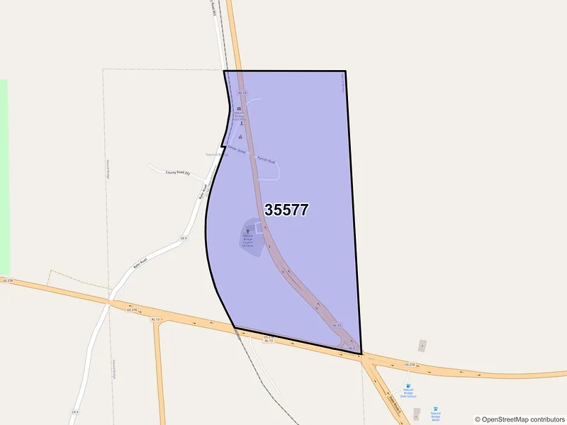 Map of Natural Bridge, Alabama and ZIP codes