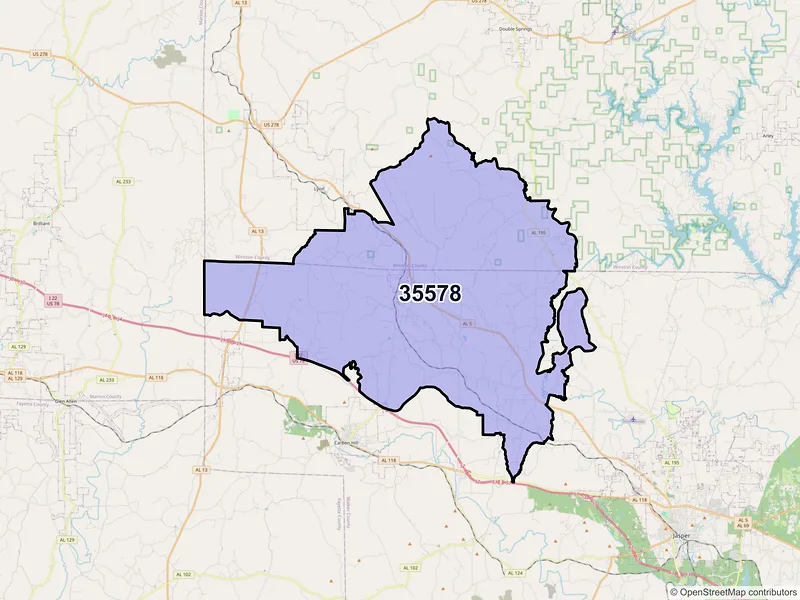 Map of ZIP Code 35578 — Nauvoo, AL