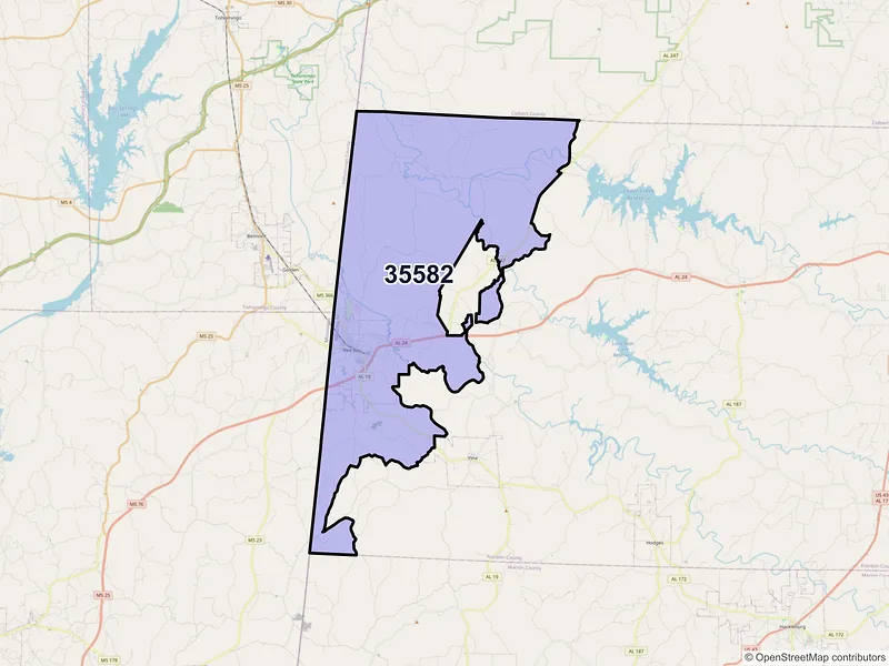 Map of ZIP Code 35582 — Red Bay, AL