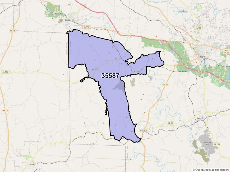 Map of ZIP Code 35587 — Townley, AL