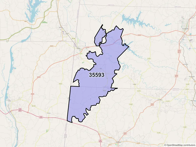Map of ZIP Code 35593 — Vina, AL