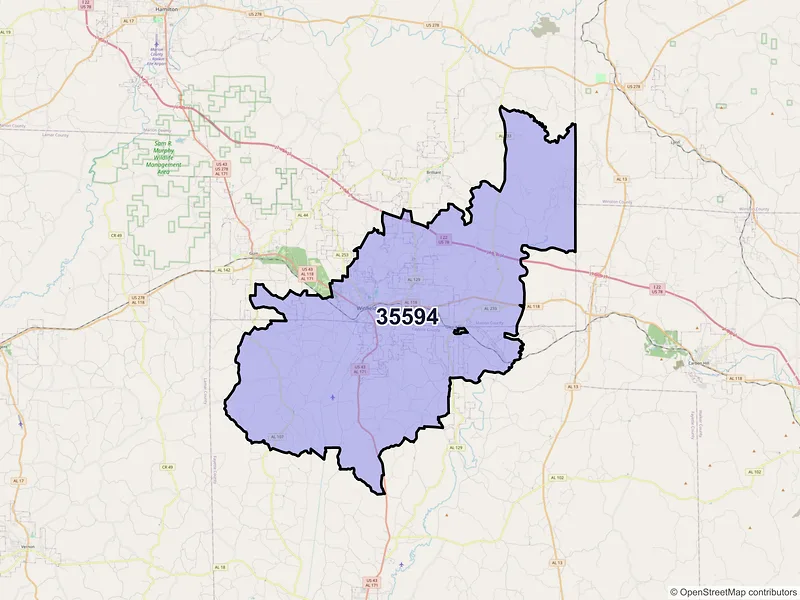 Map of ZIP Code 35594 — Winfield, AL