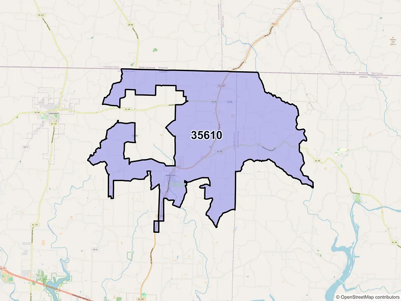 Map of Anderson, Alabama and ZIP codes