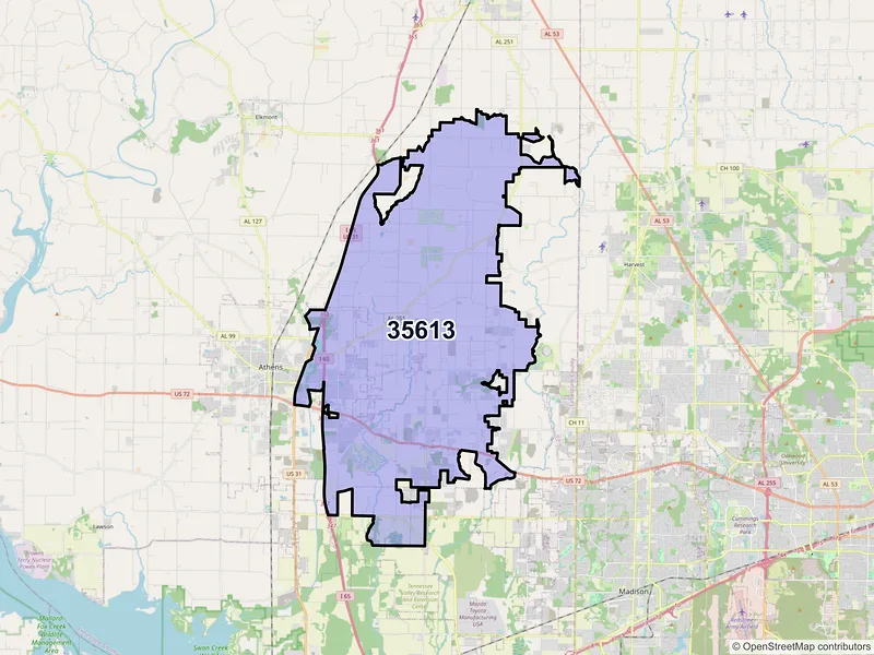 Map of ZIP Code 35613 — Athens, AL