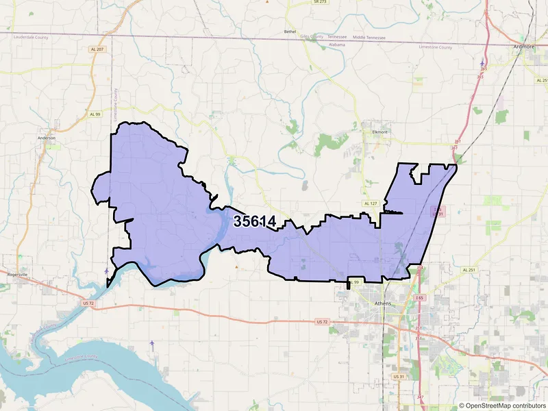 Map of ZIP Code 35614 — Athens, AL