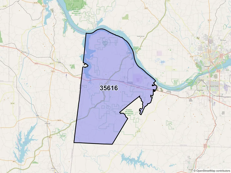 Map of ZIP Code 35616 — Cherokee, AL