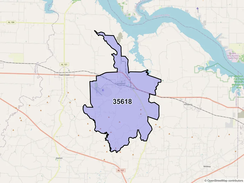 Map of ZIP Code 35618 — Courtland, AL