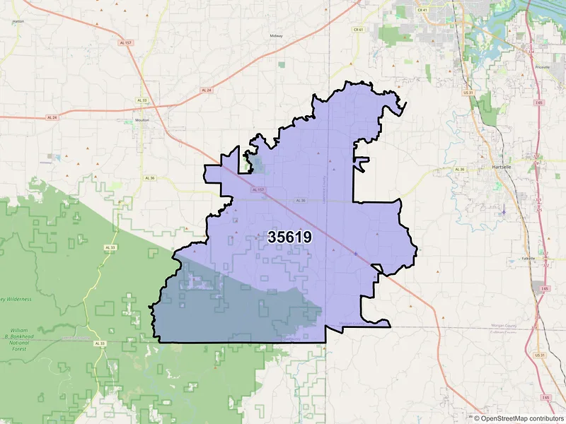 Map of ZIP Code 35619 — Danville, AL