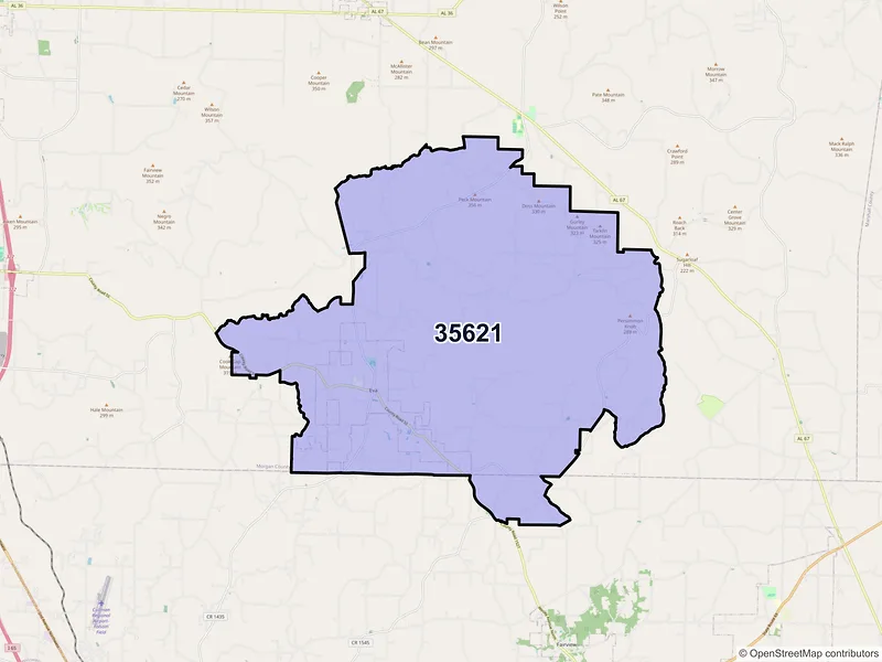 Map of ZIP Code 35621 — Eva, AL