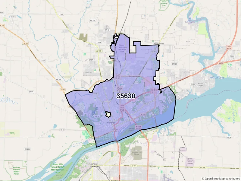 Map of ZIP Code 35630 — Florence, AL