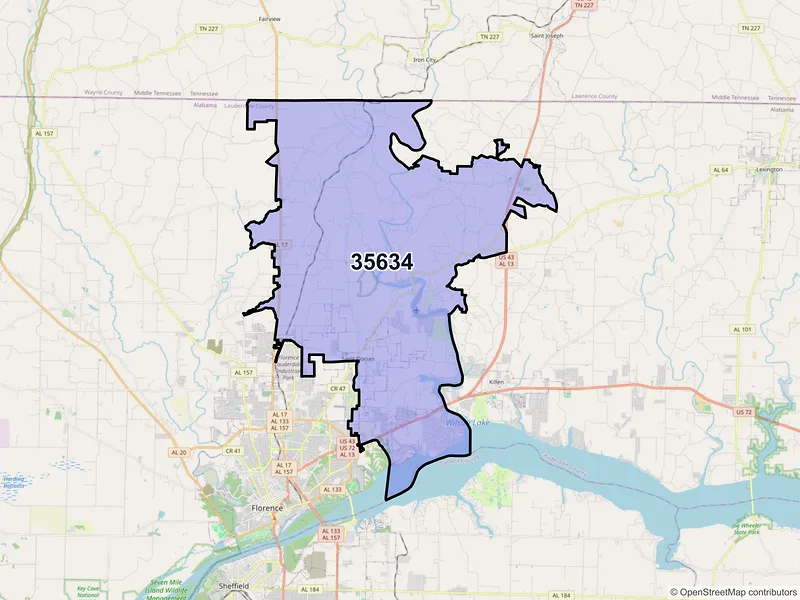 Map of ZIP Code 35634 — Florence, AL