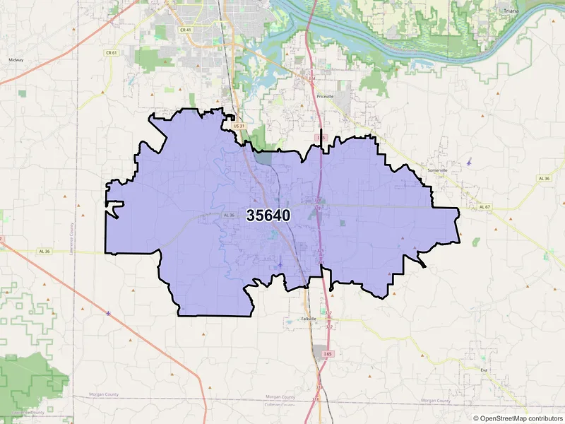 Map of Hartselle, Alabama and ZIP codes