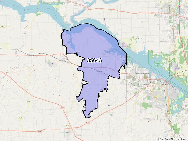 Map of ZIP Code 35643 — Hillsboro, AL