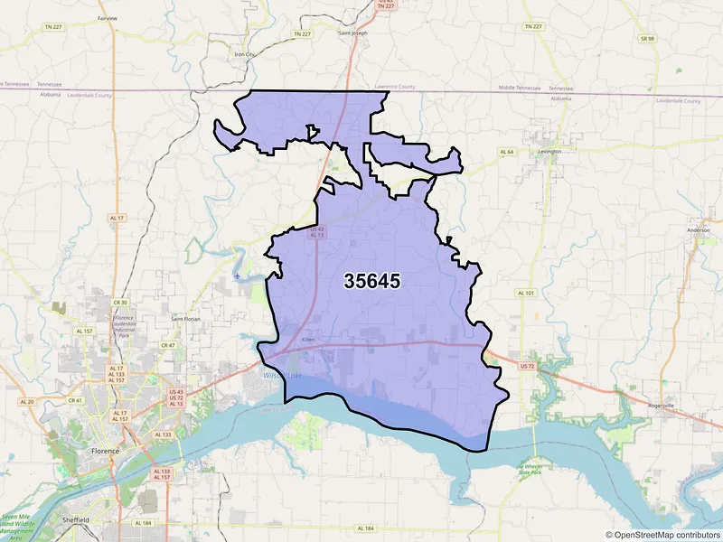 Map of ZIP Code 35645 — Killen, AL