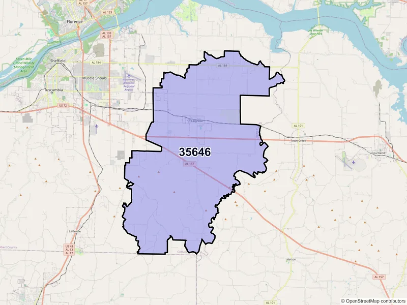 Map of ZIP Code 35646 — Leighton, AL
