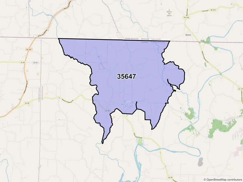 Map of Lester, Alabama and ZIP codes