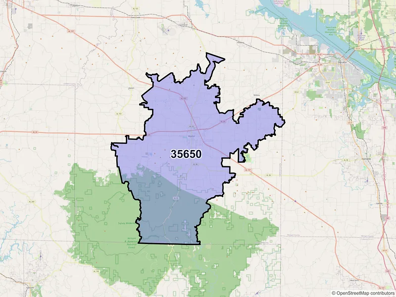 Map of ZIP Code 35650 — Moulton, AL