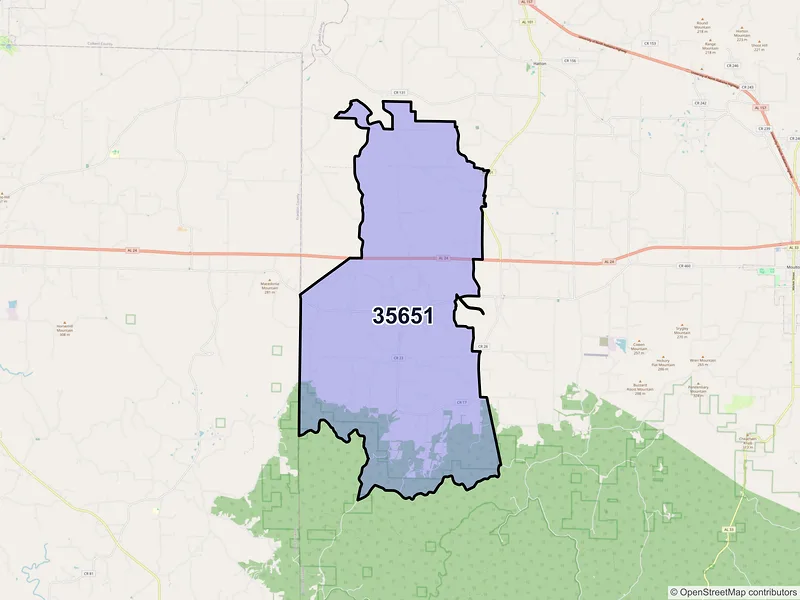 Map of ZIP Code 35651 — Mount Hope, AL