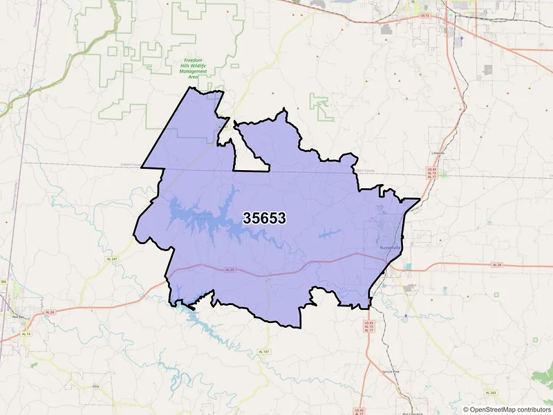 Map of ZIP Code 35653 — Russellville, AL