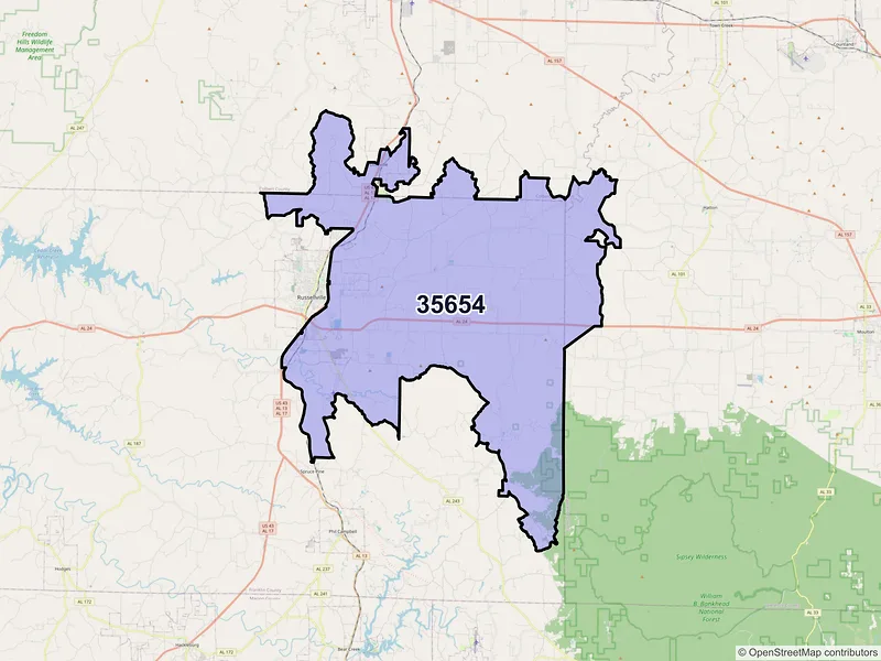 Map of ZIP Code 35654 — Russellville, AL
