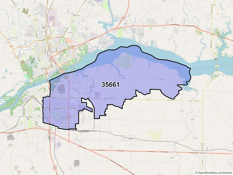 Map of ZIP Code 35661 — Muscle Shoals, AL