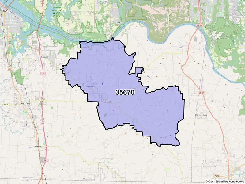 Map of ZIP Code 35670 — Somerville, AL