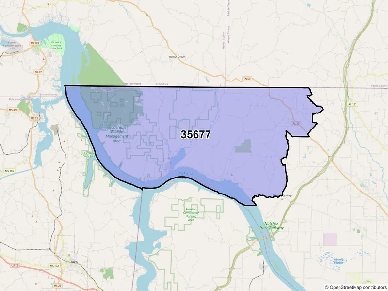 Map of ZIP Code 35677 — Waterloo, AL