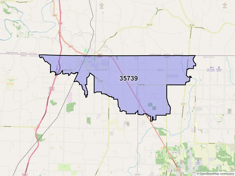 Map of ZIP Code 35739 — Ardmore, AL