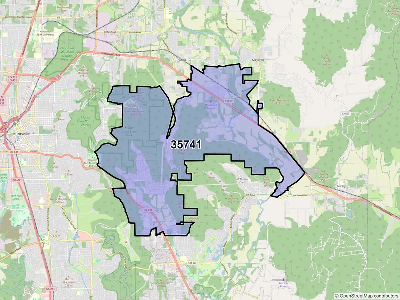 Map of Brownsboro, Alabama and ZIP codes